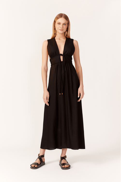 Vestido Cropped Linho Cadarço Encapado