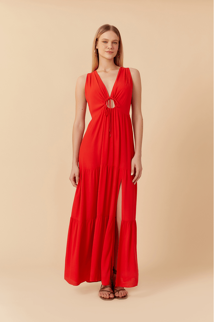 Vestido Cropped Crepe Frente Vazada