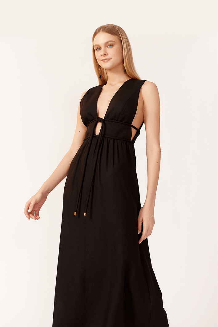 Vestido Cropped Linho Cadarço Encapado