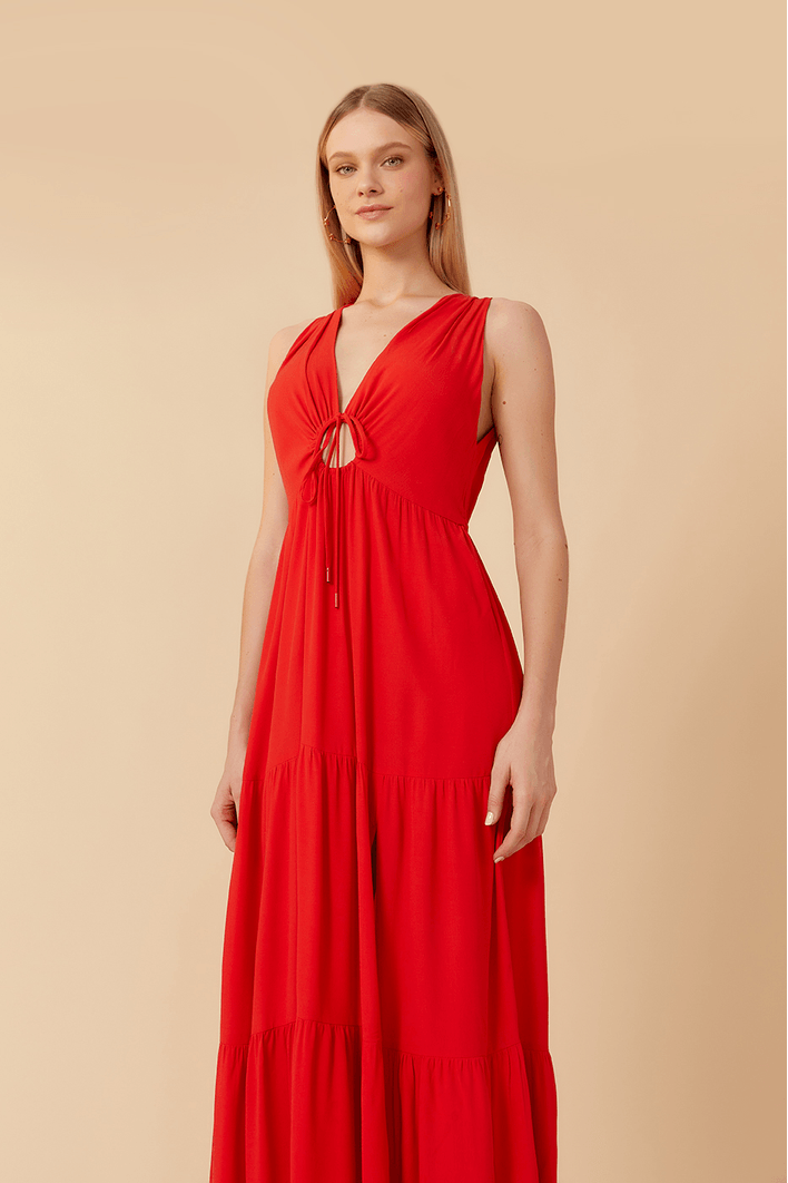 Vestido Cropped Crepe Frente Vazada