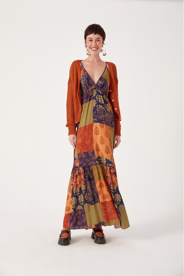 Vestido Longo Estampa Blend Verde