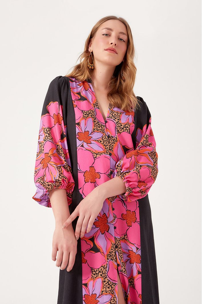 Vestido Longo Estampa Jardim Selvagem