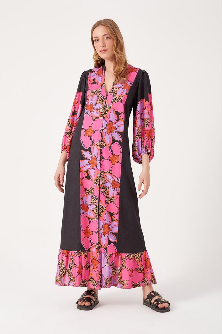 Vestido Longo Estampa Jardim Selvagem