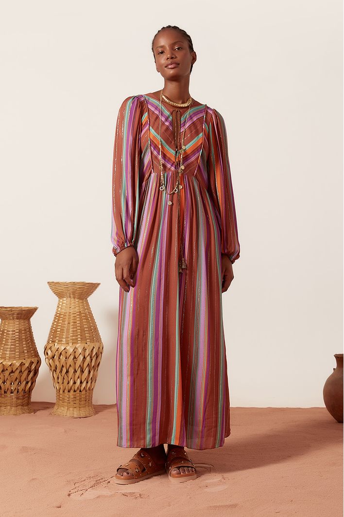 Vestido Midi Lurex Estampa Nostalgia