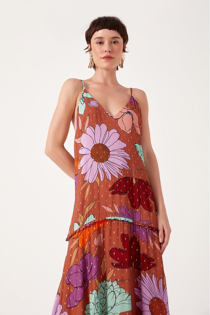 Vestido Longo Estampa Jardim Secreto