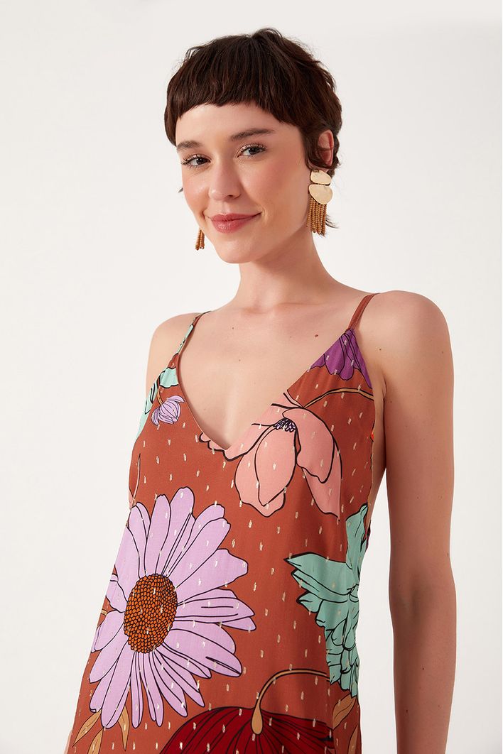 Vestido Longo Estampa Jardim Secreto