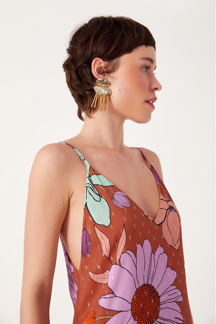 Vestido Longo Estampa Jardim Secreto
