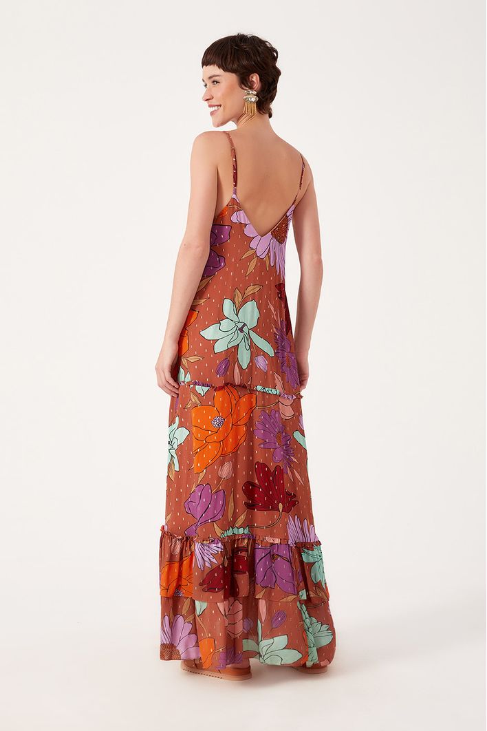 Vestido Longo Estampa Jardim Secreto