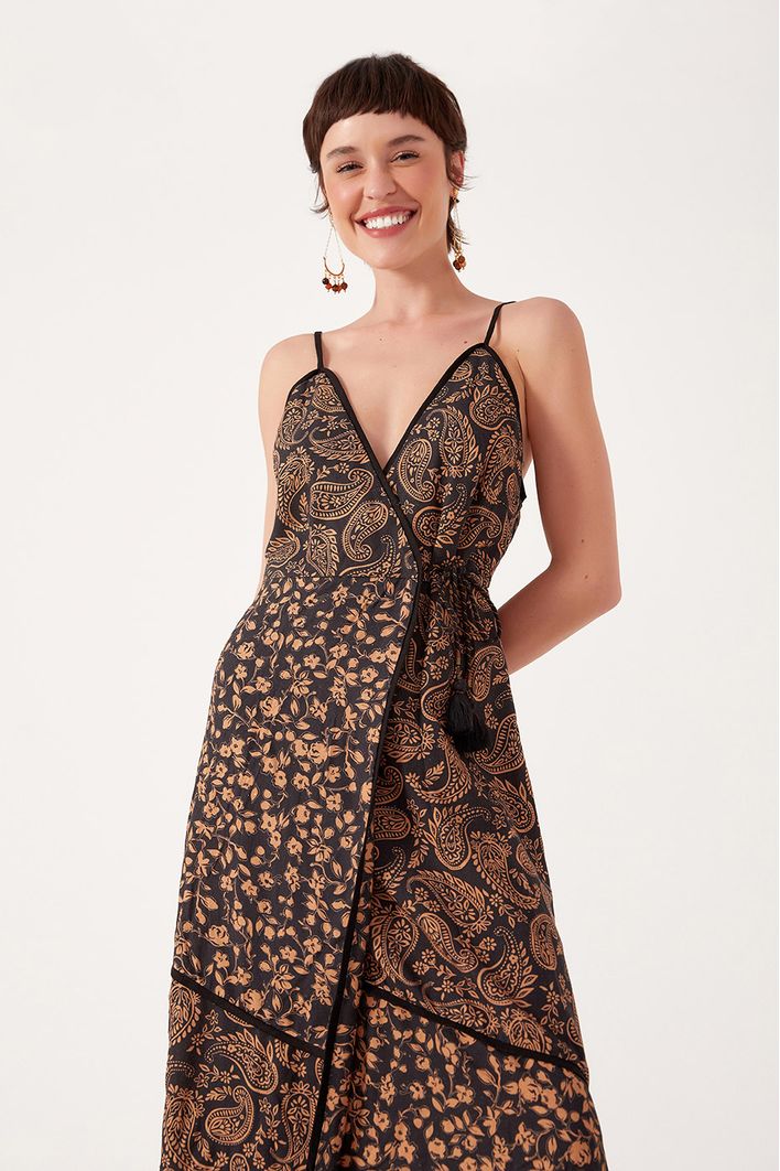 Vestido Longo Linho Estampa Bonança