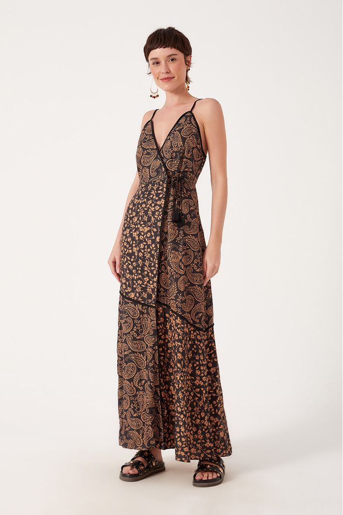 Vestido Longo Linho Estampa Bonança