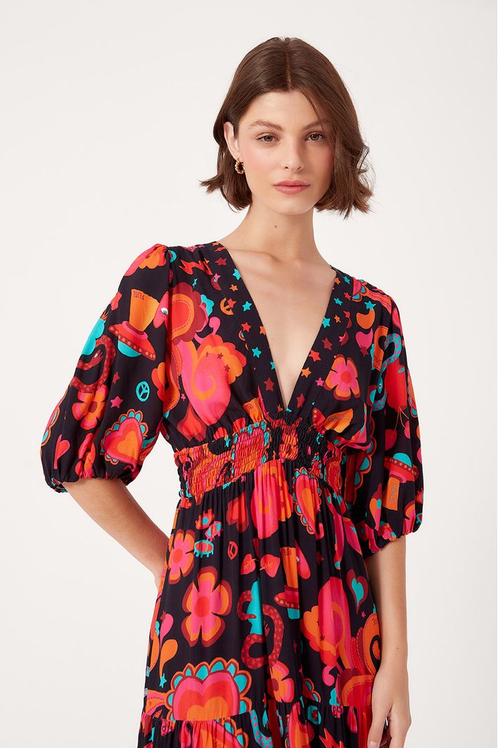Vestido Cropped Estampa Happy