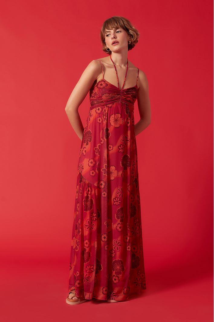 Vestido Tule Estampa Retrô