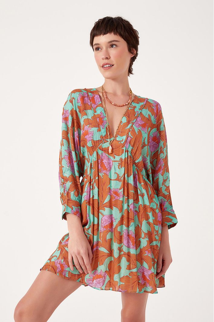 Vestido Lurex Estampa Art Nouveau