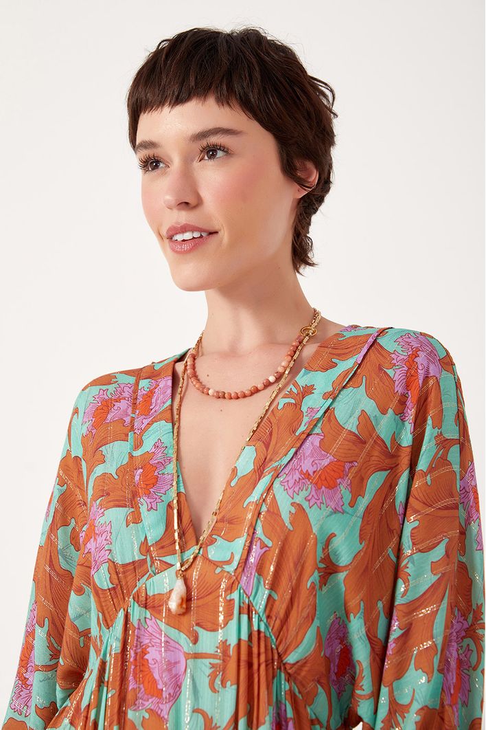 Vestido Lurex Estampa Art Nouveau