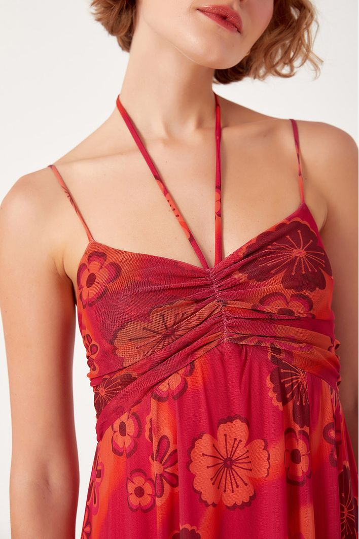 Vestido Tule Estampa Retrô
