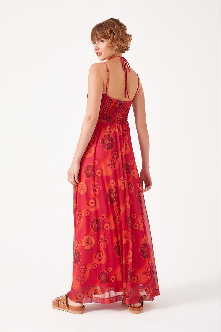 Vestido Tule Estampa Retrô
