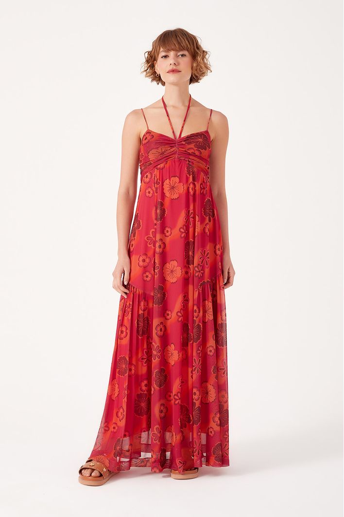 Vestido Tule Estampa Retrô