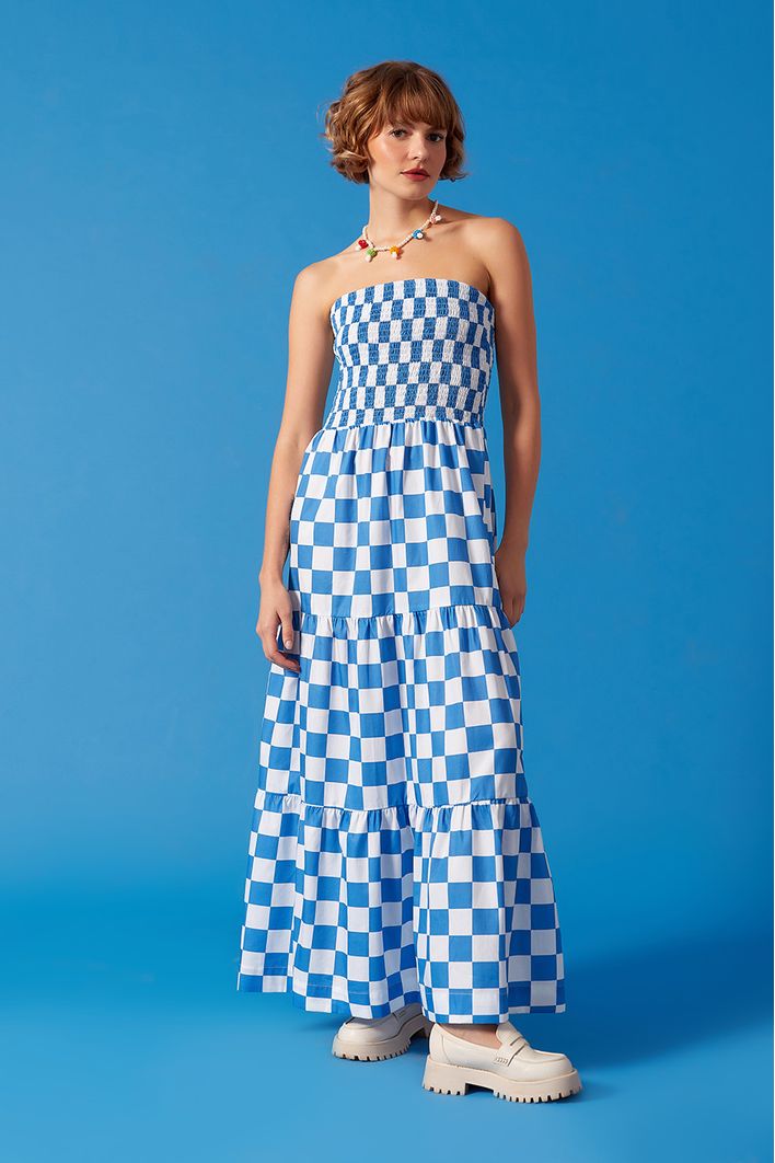 Vestido Cropped Estampa Quadradinhos