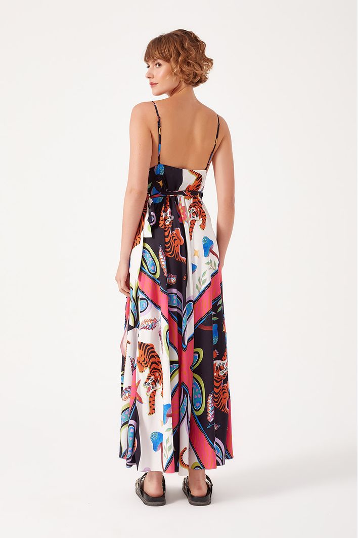 Vestido Transpassado Estampa Lenço Tigre