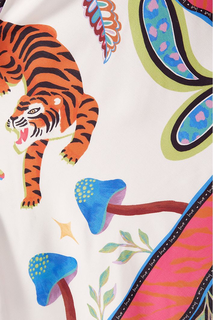 Vestido Transpassado Estampa Lenço Tigre