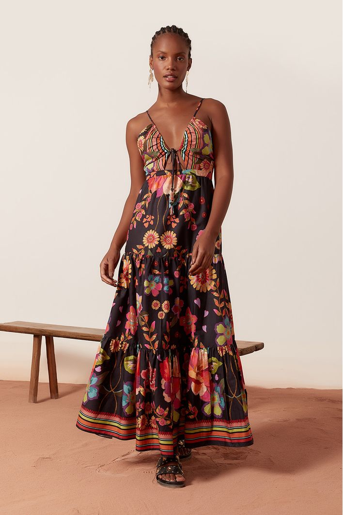 Vestido Longo Algodão Estampa Saudade