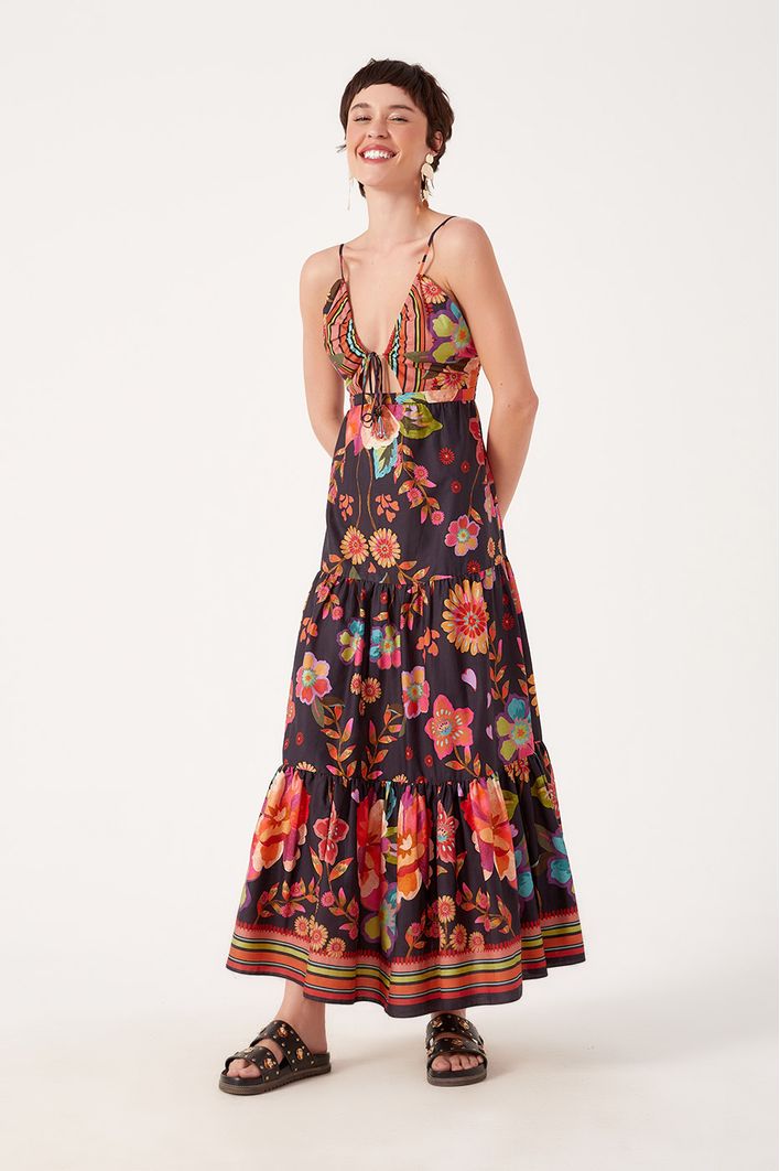 Vestido Longo Algodão Estampa Saudade