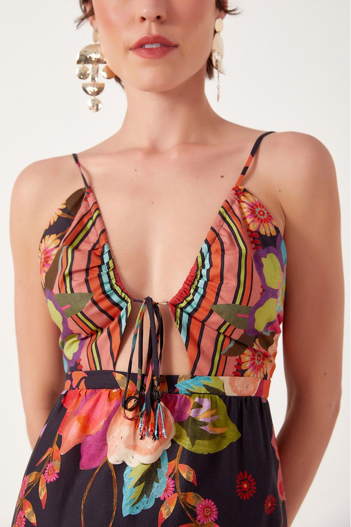 Vestido Longo Algodão Estampa Saudade