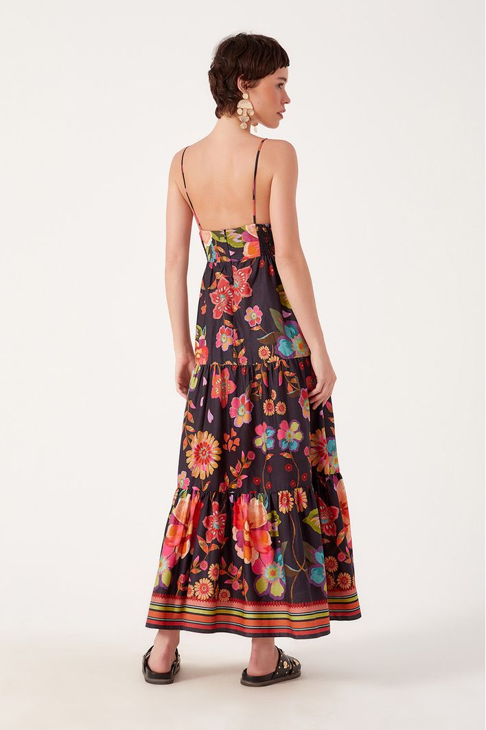 Vestido Longo Algodão Estampa Saudade