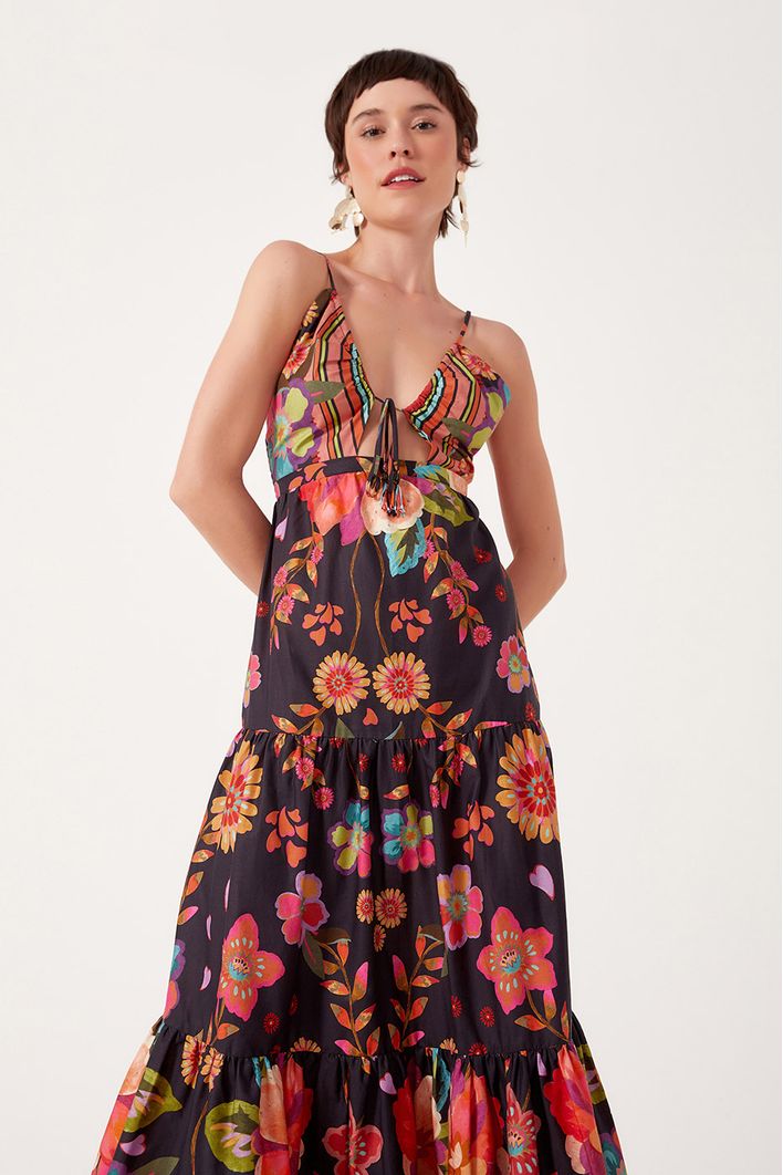 Vestido Longo Algodão Estampa Saudade