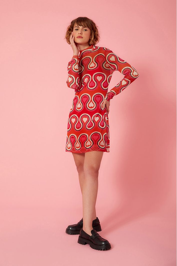 Vestido Curto Tule Estampa Paixão
