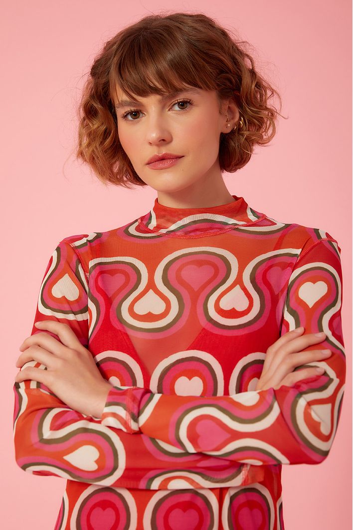 Vestido Curto Tule Estampa Paixão