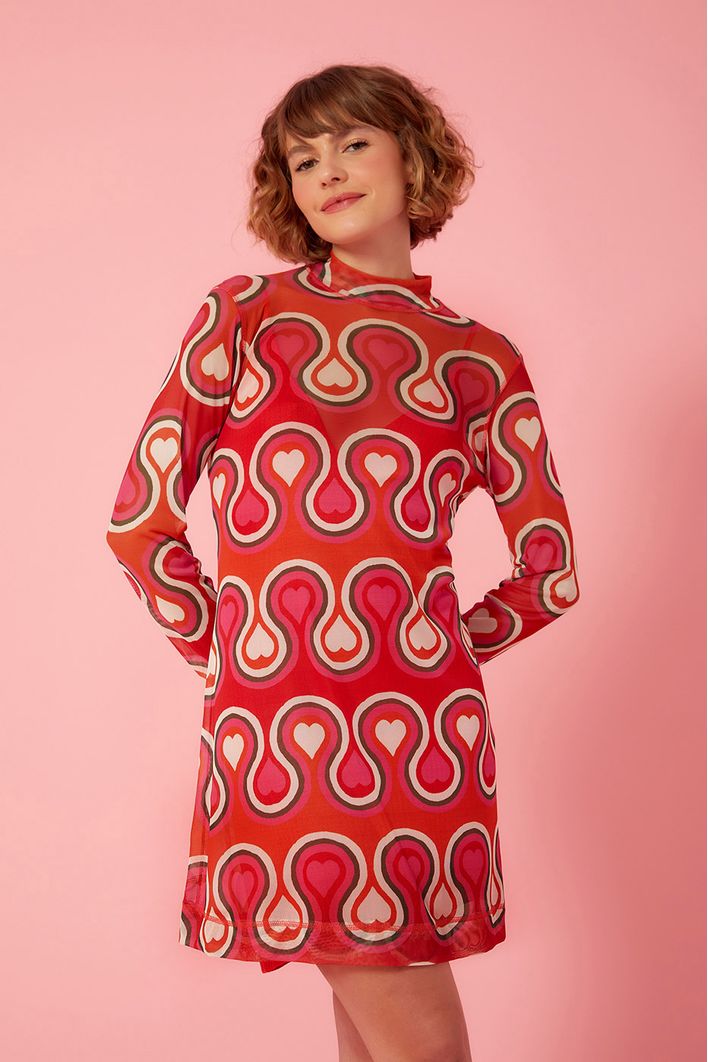 Vestido Curto Tule Estampa Paixão