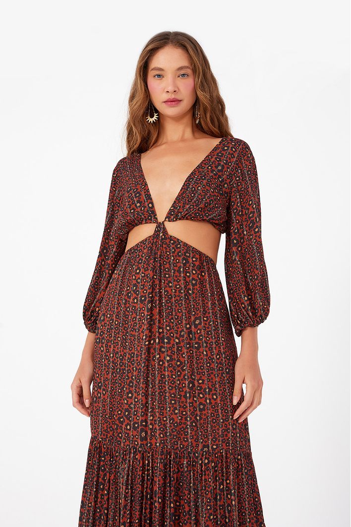 Vestido Longo Lurex Estampa Nina