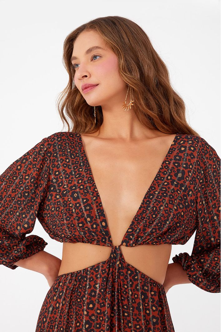Vestido Longo Lurex Estampa Nina
