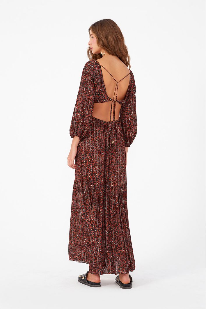 Vestido Longo Lurex Estampa Nina