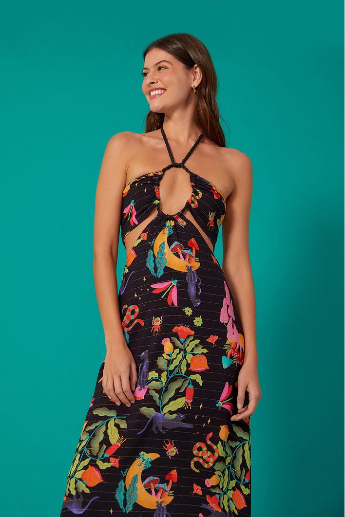 Vestido Longo Estampa Floresta Mágica