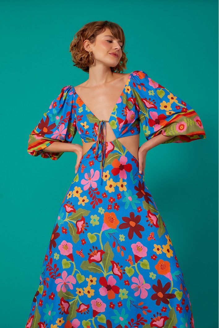 Vestido Cropped Estampa Jardineira