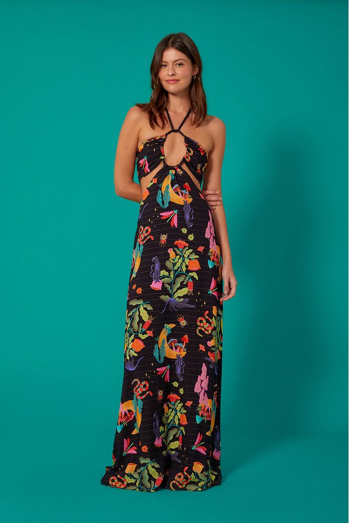 Vestido Longo Estampa Floresta Mágica