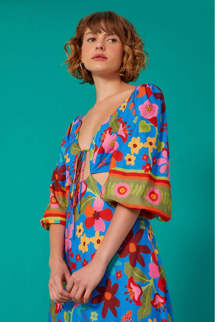 Vestido Cropped Estampa Jardineira