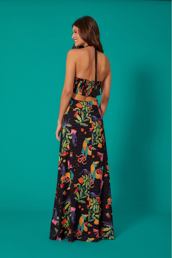 Vestido Longo Estampa Floresta Mágica