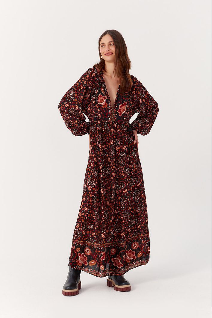 Vestido Longo Lurex Estampa Balai
