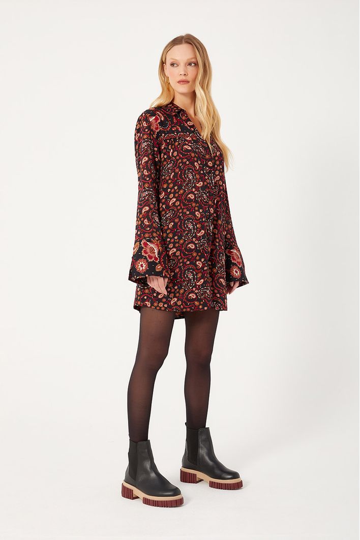 Vestido Camisa Lurex Estampa Balai
