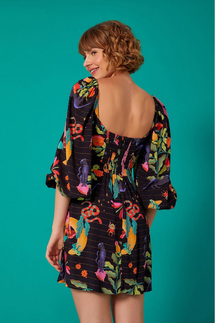 Vestido Curto Estampa Floresta Mágica
