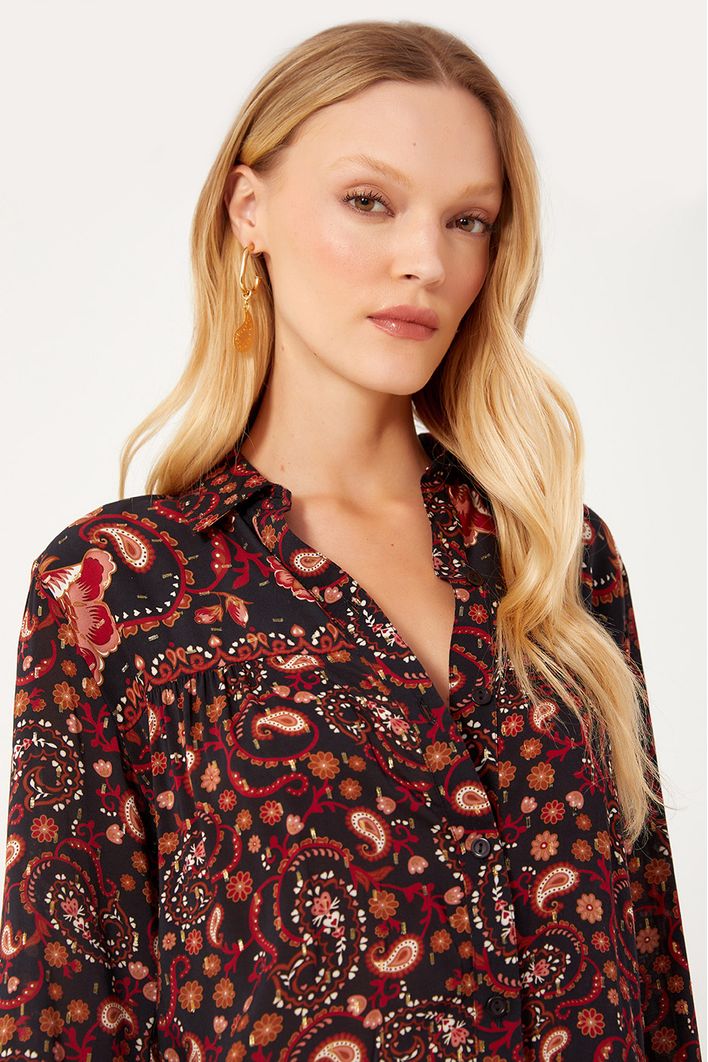 Vestido Camisa Lurex Estampa Balai