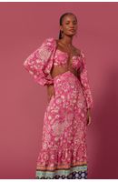 Vestido Longo Lurex Estampa Maya