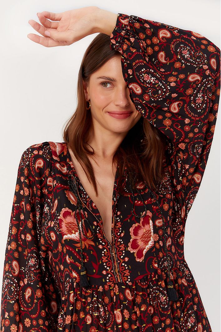 Vestido Longo Lurex Estampa Balai