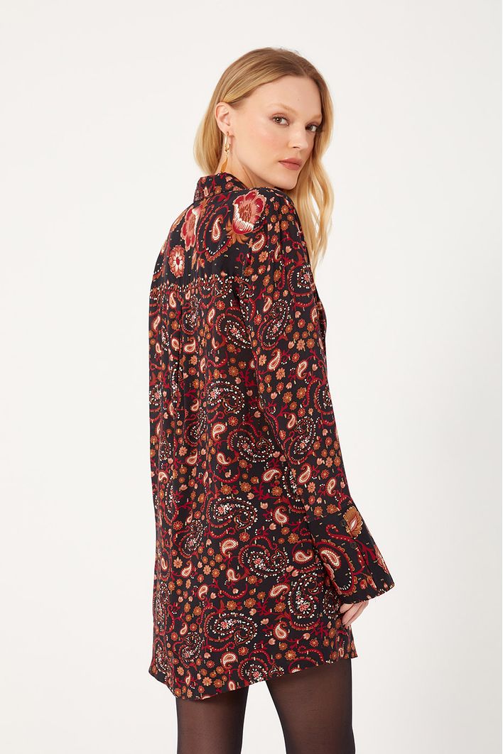 Vestido Camisa Lurex Estampa Balai