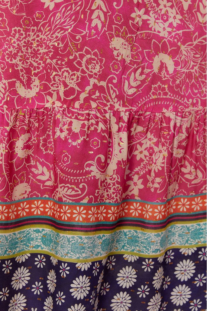 Vestido Longo Lurex Estampa Maya