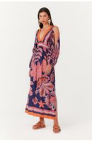 Vestido Longo Recortes Estampa Barne