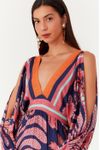 Vestido Longo Recortes Estampa Barne